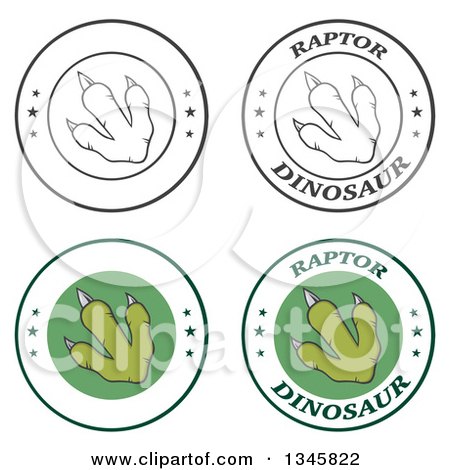 Clipart of Raptor Dinosaur Foot Print Labels with Stars and Text - Royalty Free Vector Illustration by Hit Toon