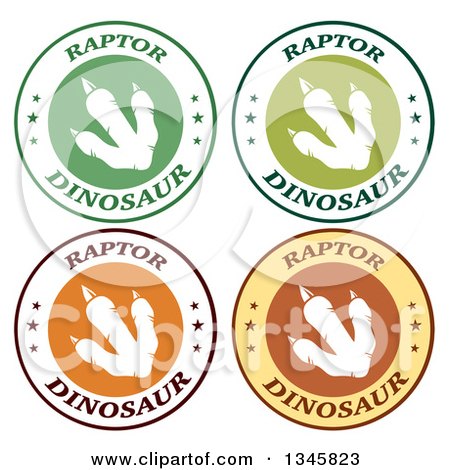 Clipart of White Raptor Dinosaur Foot Print, Star and Text Labels - Royalty Free Vector Illustration by Hit Toon