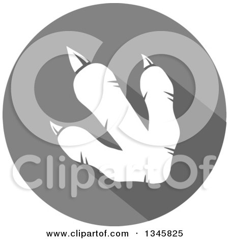 Clipart of a Flat Design White Raptor Dinosaur Foot Print with a Shadow in a Gray Circle - Royalty Free Vector Illustration by Hit Toon
