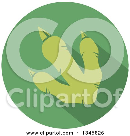 Clipart of a Flat Design Raptor Dinosaur Foot Print with a Shadow in a Green Circle - Royalty Free Vector Illustration by Hit Toon