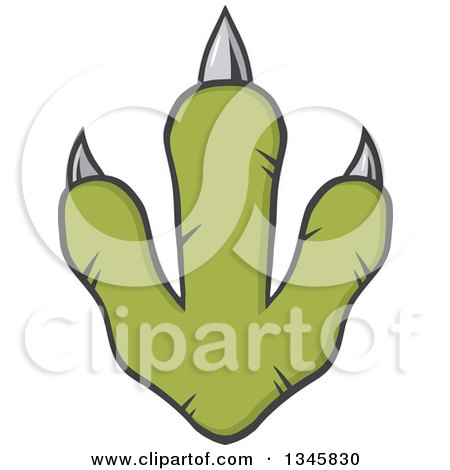 Clipart of a Green Raptor Dinosaur Foot Print with Sharp Nails - Royalty Free Vector Illustration by Hit Toon