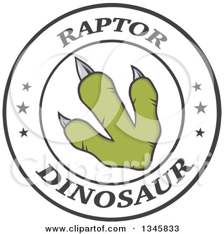 Clipart of a Green Raptor Dinosaur Foot Print on a Label with Stars and Text 2 - Royalty Free Vector Illustration by Hit Toon