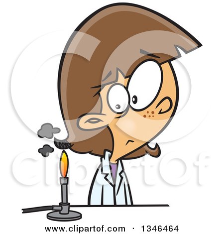 Clipart of a Cartoon Caucasian School Girl Watching a Burner for a Science Experiment - Royalty Free Vector Illustration by toonaday