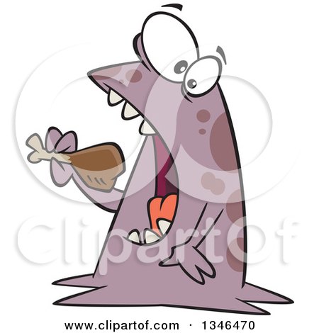Clipart of a Cartoon Monster Eating a Drumstick - Royalty Free Vector Illustration by toonaday