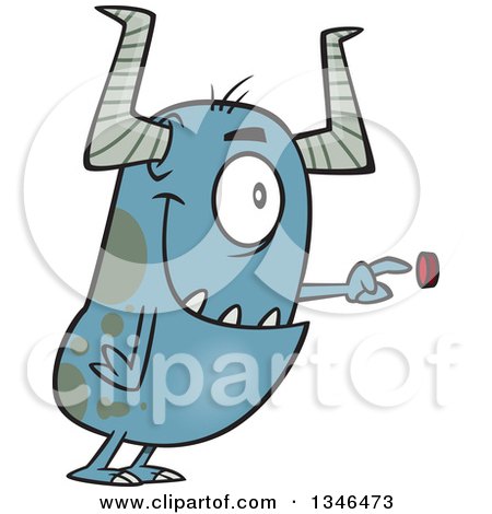 Clipart of a Cartoon Monster Pushing a Button - Royalty Free Vector Illustration by toonaday