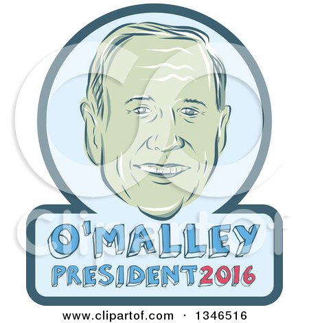 Clipart of a Retro Styled Face of Martin O'Malley, 2016 Presidential Candidate, with Text in a Frame - Royalty Free Vector Illustration by patrimonio