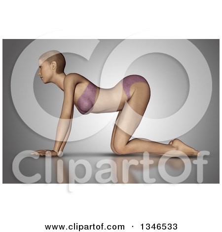 Clipart of a 3d Fit Caucasian Woman in a Cat Yoga Pose, on Gray 2 - Royalty Free Illustration by KJ Pargeter
