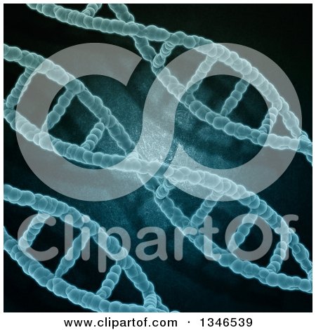 Clipart of a Background of Blue Diagonal DNA Strands over Metal - Royalty Free Illustration by KJ Pargeter