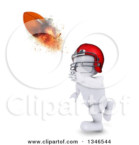 Clipart of a 3d White Man Catching or Throwing a Flaming Football - Royalty Free Illustration by KJ Pargeter
