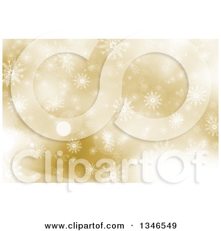 Clipart of a Gold Snowflake Winter or Christmas Background with Flares - Royalty Free Illustration by KJ Pargeter