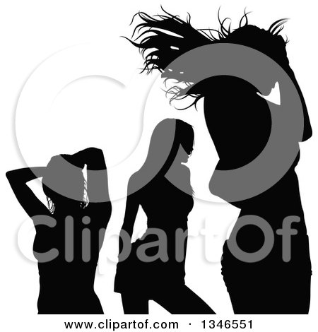 Clipart of Black Silhouetted Party Women Dancing - Royalty Free Vector Illustration by dero