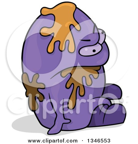 Clipart of a Cartoon Purple Monster Sitting with Slime - Royalty Free Vector Illustration by dero