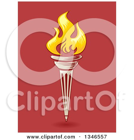 Clipart of a Flaming Torch over Red - Royalty Free Vector Illustration by BNP Design Studio