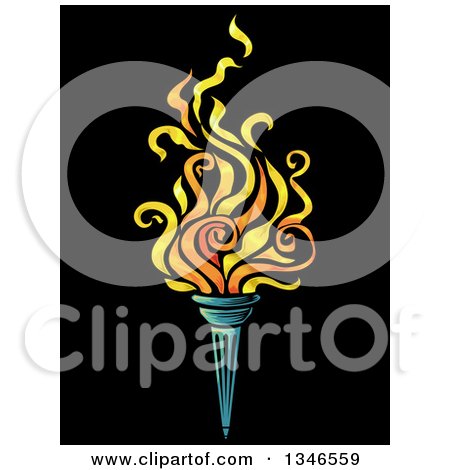 Clipart of a Flaming Torch over Black - Royalty Free Vector Illustration by BNP Design Studio