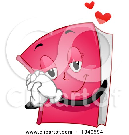 Clipart of a Cartoon Pink Romance Novel Book Character Gushing - Royalty Free Vector Illustration by BNP Design Studio