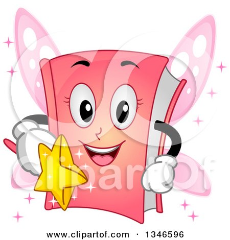 Clipart of a Cartoon Pink Fantasy Story Book Fairy Holding a Wand - Royalty Free Vector Illustration by BNP Design Studio