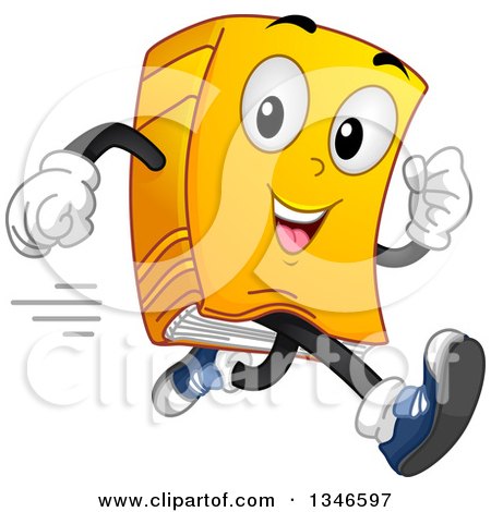 Clipart of a Cartoon Yellow Book Mascot Running - Royalty Free Vector Illustration by BNP Design Studio