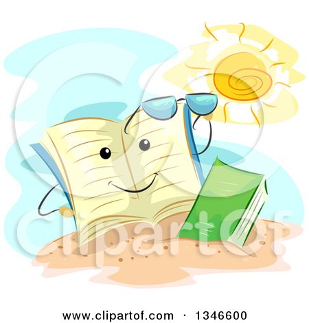 Clipart of a Book Character with Sunglasses on a Beach - Royalty Free Vector Illustration by BNP Design Studio