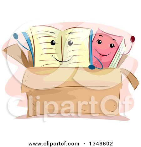Clipart of Happy Book Characters Waving in a Box - Royalty Free Vector Illustration by BNP Design Studio
