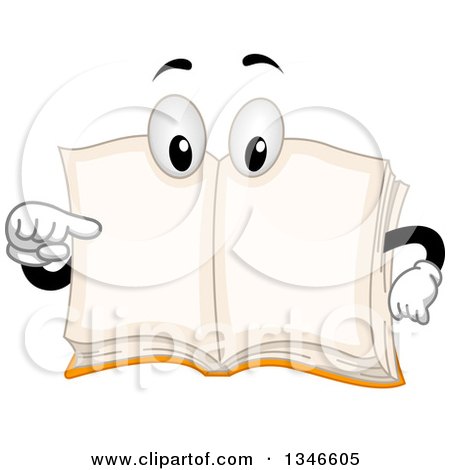 Clipart of a Cartoon Book Mascot Pointing at Its Own Blank Pages - Royalty Free Vector Illustration by BNP Design Studio