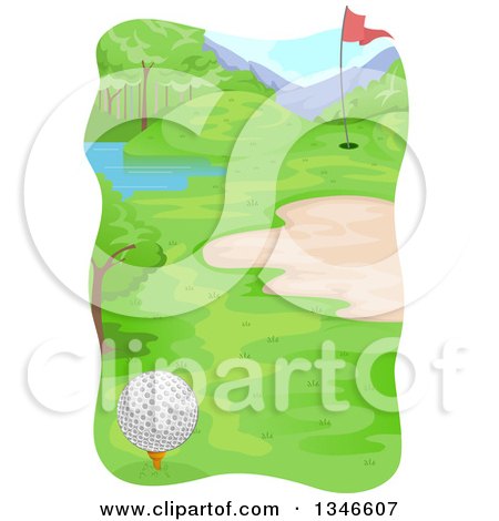 Clipart of a Golf Course with Bumpy Terrain and a Pond - Royalty Free Vector Illustration by BNP Design Studio