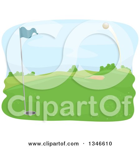 Clipart of a Golf Ball Flying to a Hole on a Course - Royalty Free Vector Illustration by BNP Design Studio