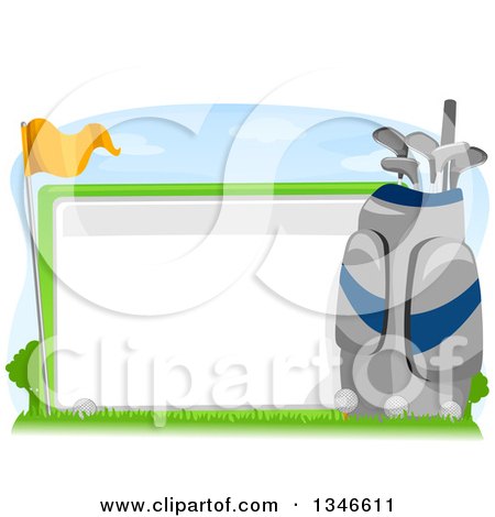 Clipart of a Golf Ball, Flag and Bag Around a Blank Sign - Royalty Free Vector Illustration by BNP Design Studio