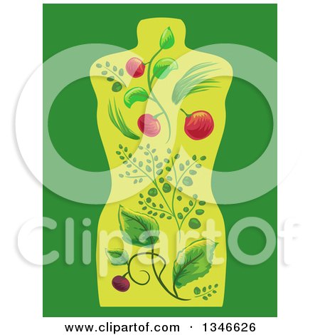 Clipart of a Torso Shown with Herbal Plants in Place of Organs over Green - Royalty Free Vector Illustration by BNP Design Studio