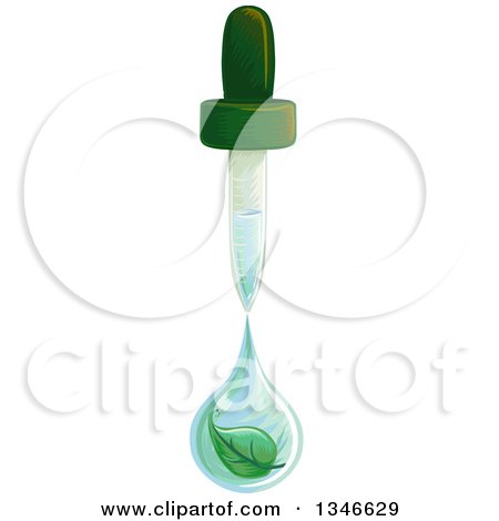 Clipart of a Medical Dropper with a Green Leaf in Water - Royalty Free Vector Illustration by BNP Design Studio