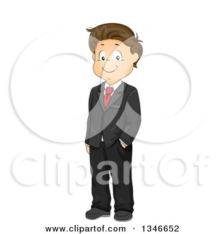 Clipart of a Happy Brunette Caucasian Boy Wearing a Tuxedo - Royalty Free Vector Illustration by BNP Design Studio