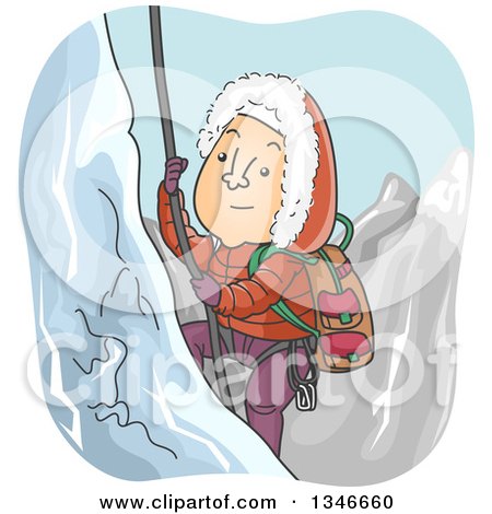 Clipart of a Cartoon Caucasian Man Climbing a Snowy Mountain - Royalty Free Vector Illustration by BNP Design Studio