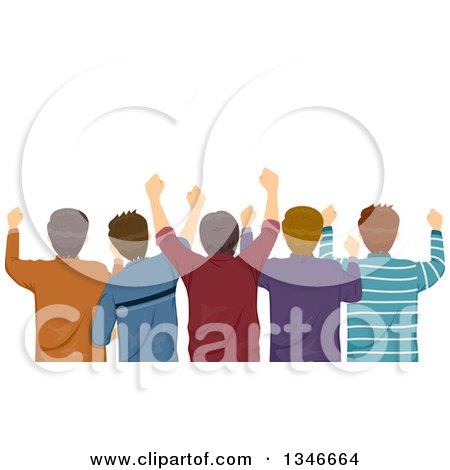 Clipart of a Rear View of a Group of Male Sports Fans Cheering - Royalty Free Vector Illustration by BNP Design Studio