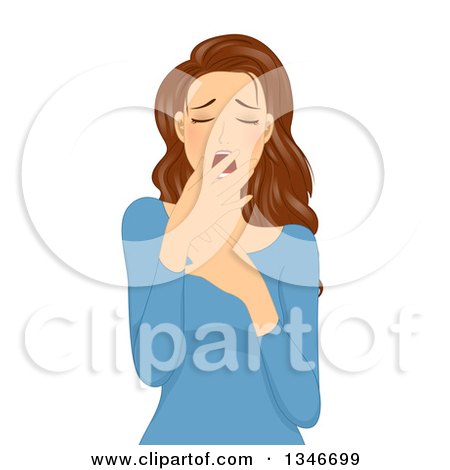 Clipart of a Tired Brunette Caucasian Woman Yawning - Royalty Free Vector Illustration by BNP Design Studio