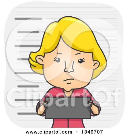 Clipart of a Cartoon Blond Caucasian Woman Holding a Tag and Getting a Mugshot Taken - Royalty Free Vector Illustration by BNP Design Studio