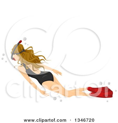 Clipart of a Dirty Blond Caucasian Woman Snorleing and Swimming - Royalty Free Vector Illustration by BNP Design Studio