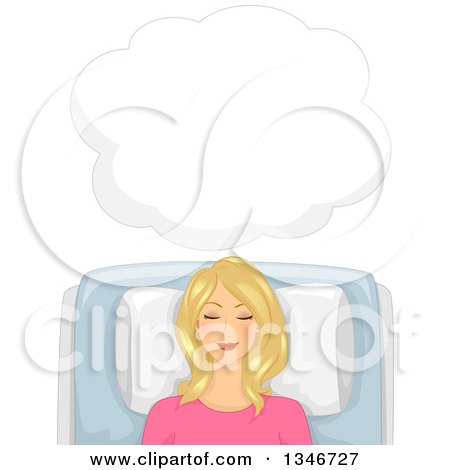 Clipart of a Happy Blond Caucasian Woman Dreaming or Undergoing Hypnotherapy - Royalty Free Vector Illustration by BNP Design Studio
