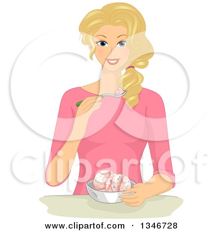 Clipart of a Blond Caucasian Woman Eating Ice Cream - Royalty Free Vector Illustration by BNP Design Studio