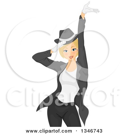 Clipart of a Blond Caucasian Female Dancer in a Black Suit - Royalty Free Vector Illustration by BNP Design Studio