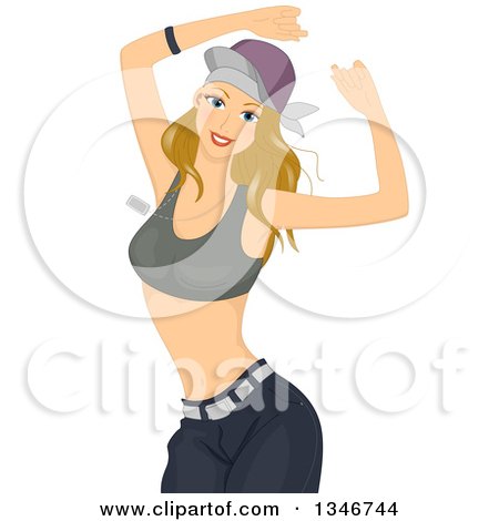 Clipart of a Dirty Blond Caucasian Woman Dancing Hip Hop - Royalty Free Vector Illustration by BNP Design Studio