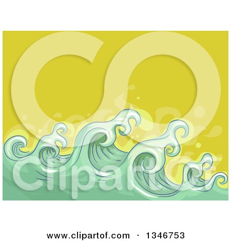 Clipart of a Background of Green Ocean Waves over Yellow - Royalty Free Vector Illustration by BNP Design Studio