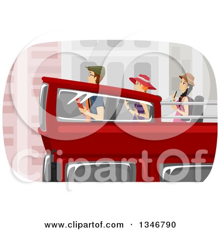 Clipart of a Group of Tourstis on a Double Decker Bus - Royalty Free Vector Illustration by BNP Design Studio