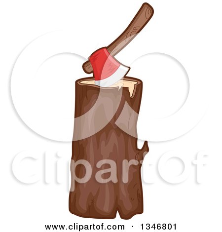 Clipart of a Cartoon Axe in a Log - Royalty Free Vector Illustration by BNP Design Studio