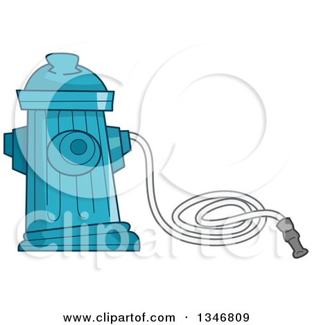 Clipart of a Blue Fire Hydrant and Hose - Royalty Free Vector Illustration by BNP Design Studio