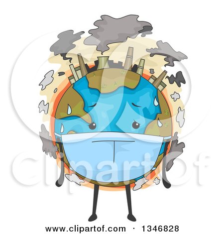 Clipart of a Polluted Planet Earth Wearing a Mask - Royalty Free Vector Illustration by BNP Design Studio