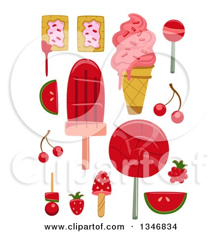 Clipart of Cherry, Watermelon and Strawberry Flavoried Lolipops, Toaster Pastries, and Ice Cream - Royalty Free Vector Illustration by BNP Design Studio