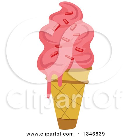 Clipart of a Dripping Pink Ice Cream Cone with Sprinkles - Royalty Free Vector Illustration by BNP Design Studio