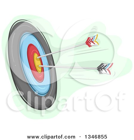 Clipart of a Sketched Archery Target Board and Arrows - Royalty Free Vector Illustration by BNP Design Studio