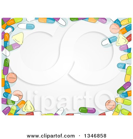 Clipart of a Border of Sketched Colorful Pills Around Text Space - Royalty Free Vector Illustration by BNP Design Studio
