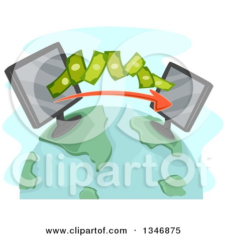 Clipart of Computers Transfering Money on a Globe - Royalty Free Vector Illustration by BNP Design Studio