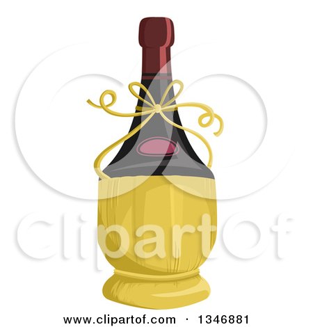 Clipart of a Wine Bottle in a Fiasco Basket - Royalty Free Vector Illustration by BNP Design Studio